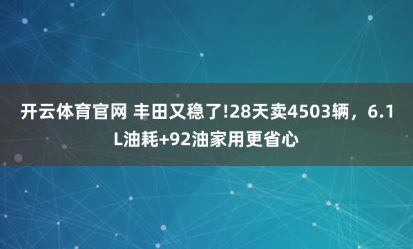 开云体育官网 丰田又稳了!28天卖4503辆，6.1L油耗+92油家用更省心