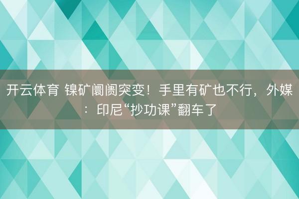 开云体育 镍矿阛阓突变！手里有矿也不行，外媒：印尼“抄功课”翻车了