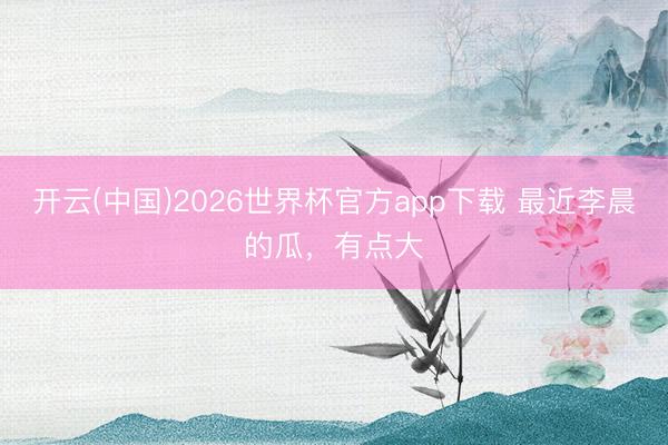 开云(中国)2026世界杯官方app下载 最近李晨的瓜，有点大