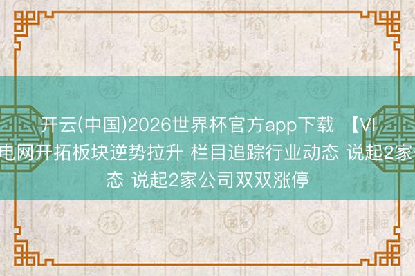 开云(中国)2026世界杯官方app下载 【VIP契机日报】电网开拓板块逆势拉升 栏目追踪行业动态 说起2家公司双双涨停