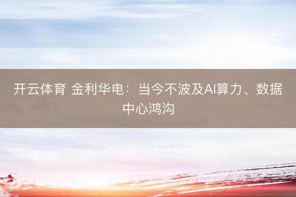 开云体育 金利华电：当今不波及AI算力、数据中心鸿沟