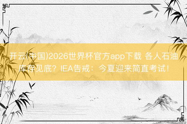 开云(中国)2026世界杯官方app下载 各人石油库存见底？IEA告戒：今夏迎来简直考试！